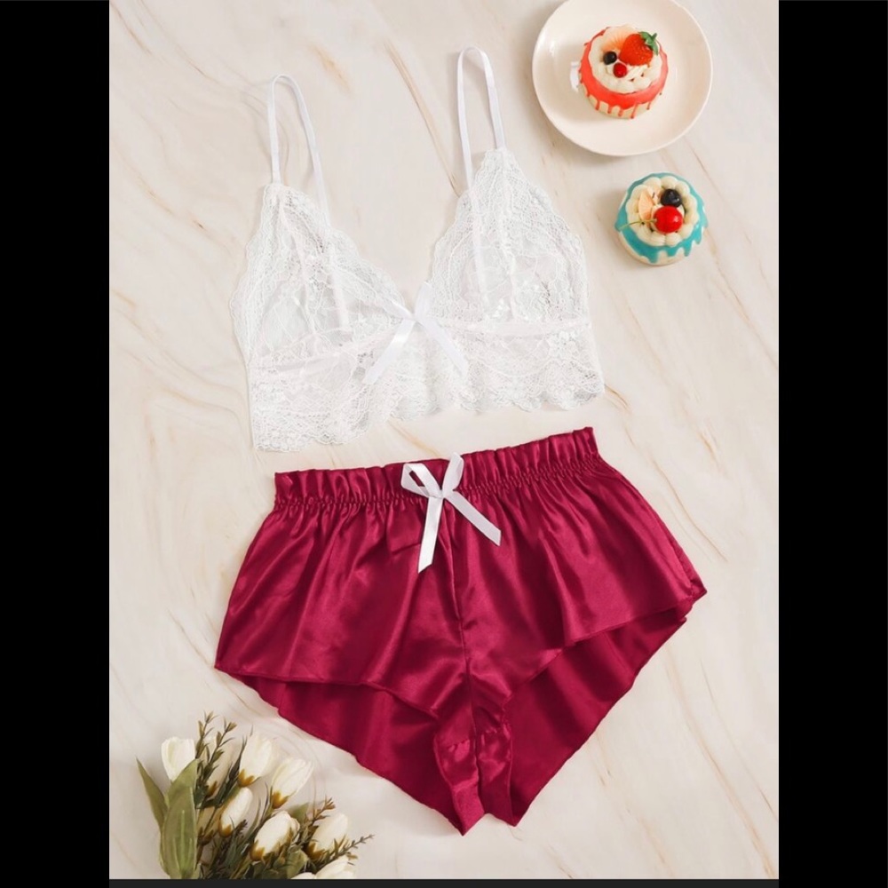 Floral lace Bralette with Satin Shorts